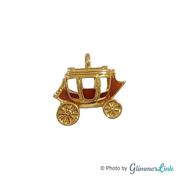 Red & Gold Tone Stagecoach Carriage Pendant - Picture 1 of 8
